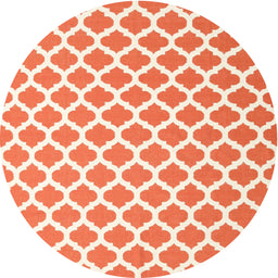 Round Contemporary Deep Peach Orange Trellis Rug, con2405