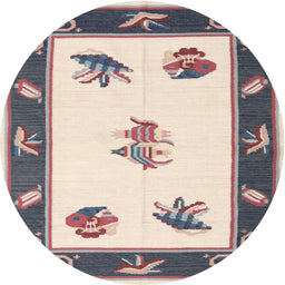 Round Contemporary Mauve Taupe Purple Southwestern Rug, con2424