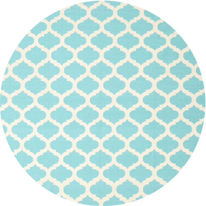 Round Contemporary Sky Blue Trellis Rug, con2437