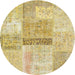 Round Contemporary Caramel Brown Patchwork Rug, con247