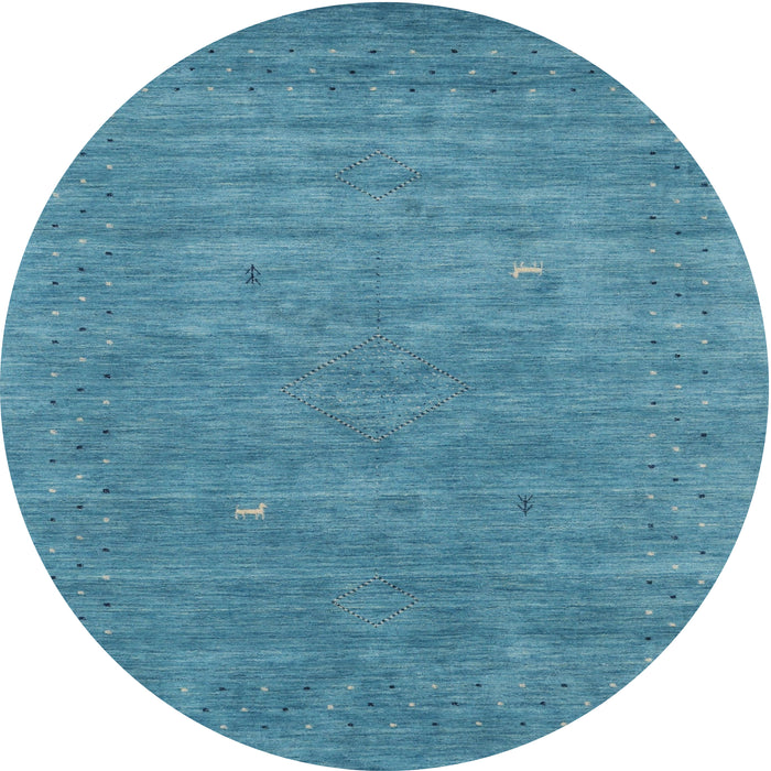 Round Machine Washable Contemporary Blue Ivy Blue Rug, wshcon2522