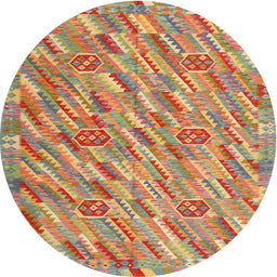 Round Contemporary Metallic Gold Southwestern Rug, con2531