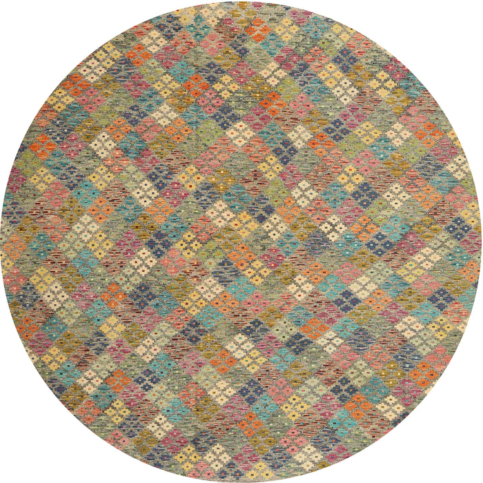 Round Contemporary Brownish Green Southwestern Rug, con2536