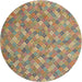 Round Contemporary Brownish Green Southwestern Rug, con2536