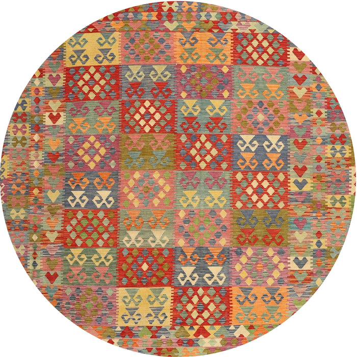 Round Contemporary Red Southwestern Rug, con2538