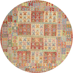 Round Contemporary Orange Southwestern Rug, con2541