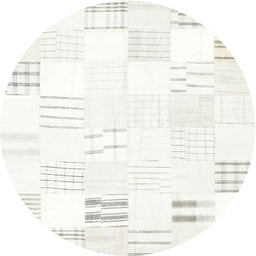 Round Machine Washable Contemporary FloralWhite Beige Rug, wshcon255