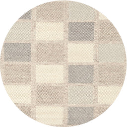 Round Contemporary Tan Brown Checkered Rug, con2569