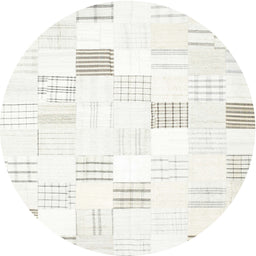 Round Contemporary Pearl White Beige Solid Rug, con256