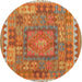 Round Machine Washable Contemporary Orange Red Rug, wshcon2584