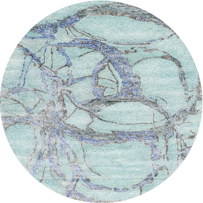 Round Machine Washable Contemporary Powder Blue Rug, wshcon2596