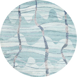 Round Machine Washable Contemporary Pale Blue Lily Blue Rug, wshcon2601