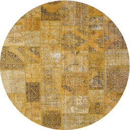 Round Contemporary Sedona Brown Patchwork Rug, con2625