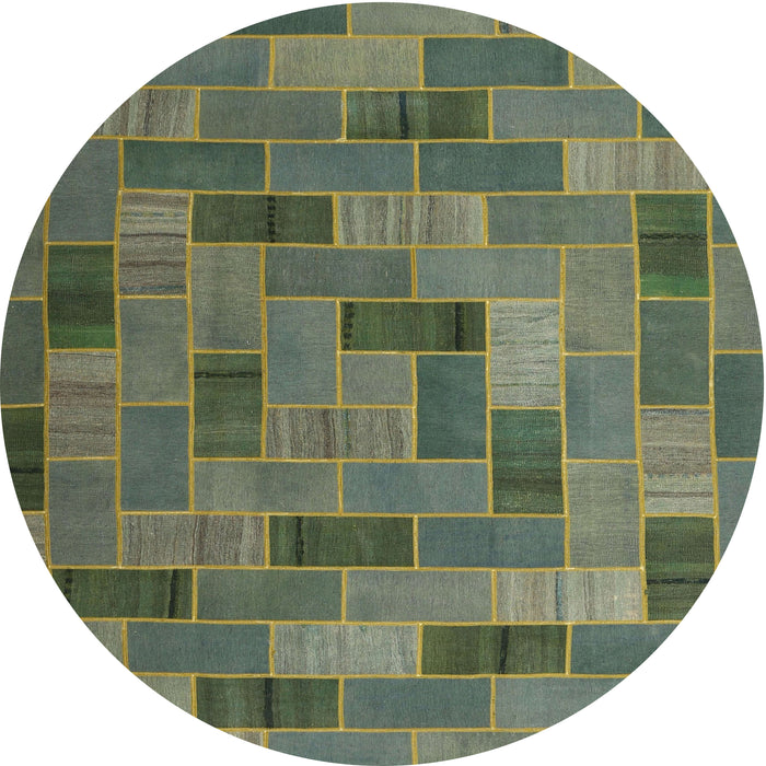 Round Contemporary Khaki Green Patchwork Rug, con2629