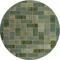 Round Machine Washable Contemporary Khaki Green Rug, wshcon2629