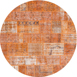Round Contemporary Orange Red Patchwork Rug, con2637