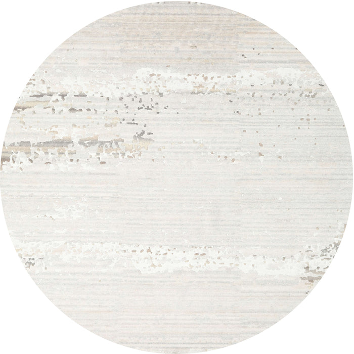 Round Contemporary Dark White Beige Solid Rug, con2646