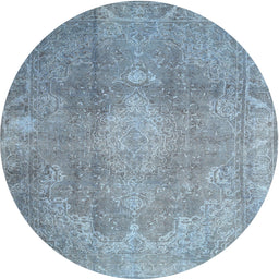 Round Machine Washable Contemporary Slate Blue Grey Blue Rug, wshcon2667