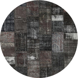 Round Machine Washable Contemporary Gray Rug, wshcon2683