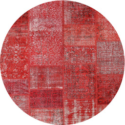 Round Contemporary Red Patchwork Rug, con2684