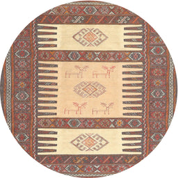 Round Contemporary Sienna Brown Southwestern Rug, con2685