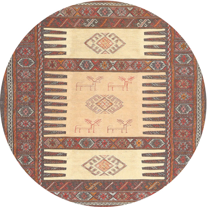 Round Contemporary Sienna Brown Southwestern Rug, con2685