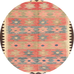 Round Machine Washable Contemporary Chestnut Red Rug, wshcon2687