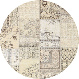 Round Contemporary Light French Beige Brown Patchwork Rug, con2691