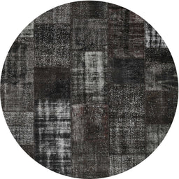 Round Machine Washable Contemporary Midnight Gray Rug, wshcon2692