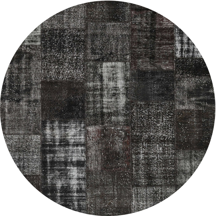 Round Machine Washable Contemporary Midnight Gray Rug, wshcon2692