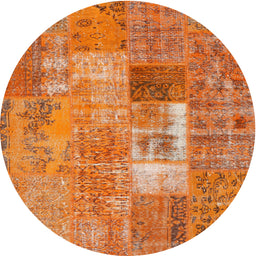 Round Machine Washable Contemporary Orange Red Rug, wshcon2694