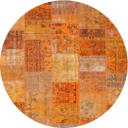 Round Contemporary Orange Patchwork Rug, con2698