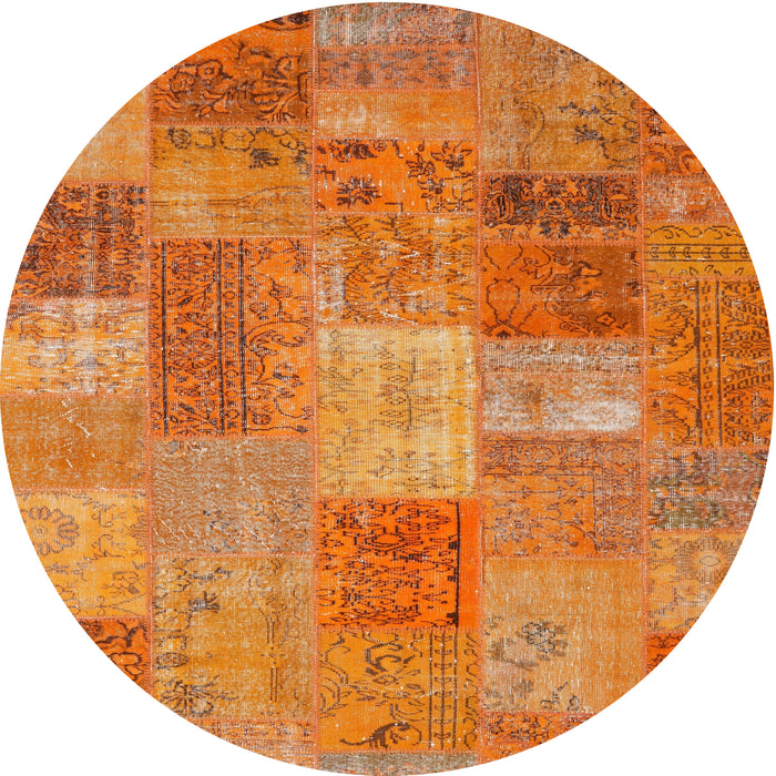 Round Machine Washable Contemporary Orange Rug, wshcon2698