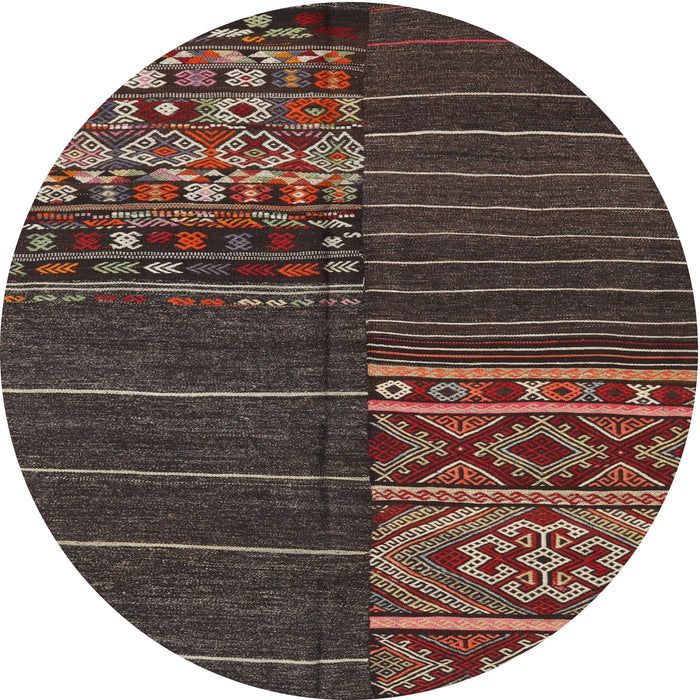 Round Contemporary Brown Patchwork Rug, con2716