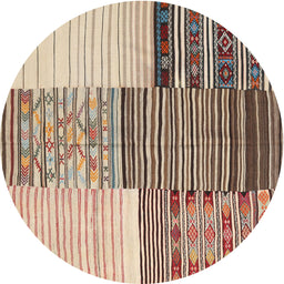 Round Contemporary Chestnut Brown Patchwork Rug, con2720