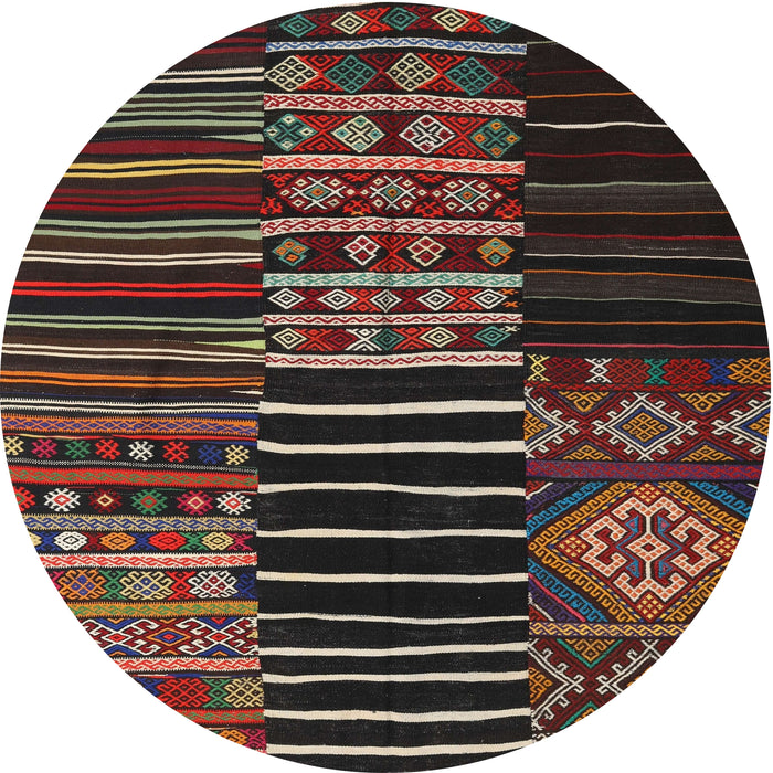 Round Contemporary Brown Patchwork Rug, con2721