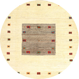 Round Machine Washable Contemporary Pastel Yellow Rug, wshcon2722