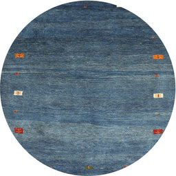 Round Machine Washable Contemporary Blue Rug, wshcon2814