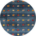 Round Machine Washable Contemporary Dark Blue Grey Blue Rug, wshcon2823