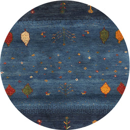 Round Machine Washable Contemporary Blue Rug, wshcon2825