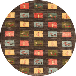 Round Contemporary Red Brown Modern Rug, con2827