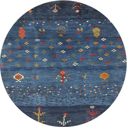 Round Contemporary Dark Blue Grey Blue Modern Rug, con2850