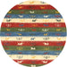 Round Contemporary Brown Red Southwestern Rug, con2851