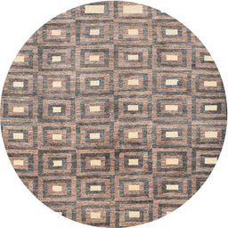 Round Contemporary Tan Brown Modern Rug, con285