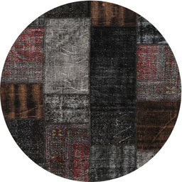 Round Machine Washable Contemporary Carbon Gray Rug, wshcon2869