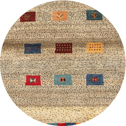 Round Contemporary Dark Gold Brown Modern Rug, con2873