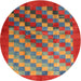 Round Contemporary Khaki Green Checkered Rug, con2878