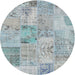 Round Contemporary Light Steel Blue Patchwork Rug, con2879