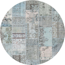 Round Contemporary Gunmetal Gray Patchwork Rug, con2880