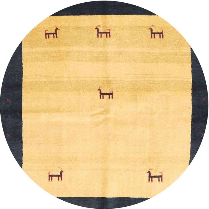 Round Machine Washable Contemporary Yellow Rug, wshcon2888